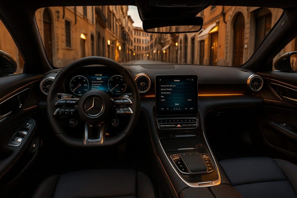 Abitacolo Mercedes-AMG SL con menu di reset sul quadro strumenti digitale