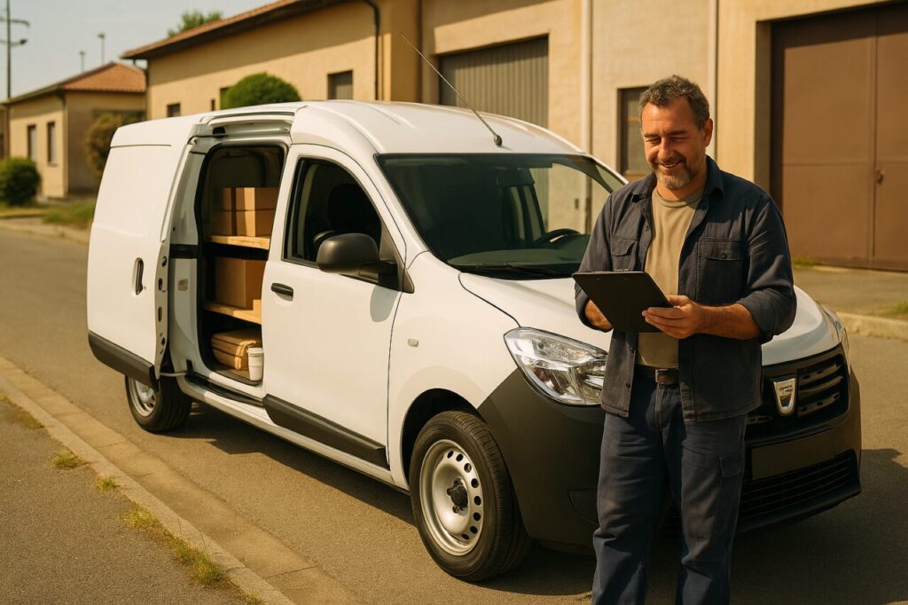 Artigiano italiano con furgone Dacia Dokker Van in noleggio a lungo termine, soluzione ideale per professionisti e piccole imprese