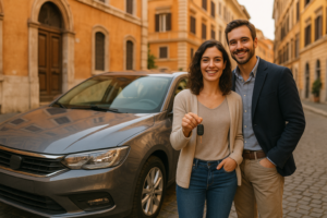 Coppia italiana con auto usata in noleggio a lungo termine a Roma con assicurazione kasko inclusa