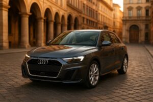 Audi A1 Sportback usata in noleggio a lungo termine parcheggiata in centro storico italiano