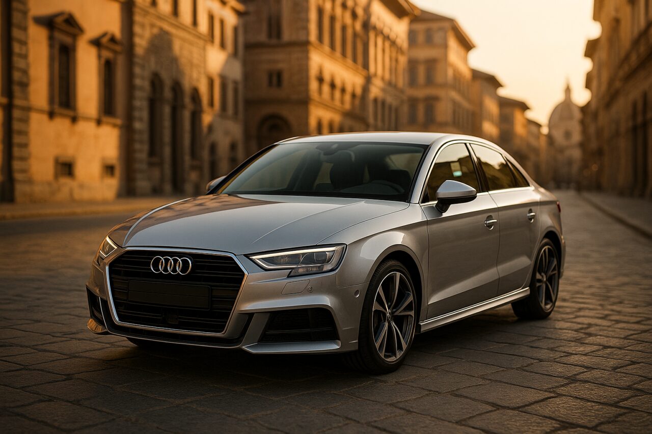 Audi A3 usata in noleggio a lungo termine parcheggiata in centro storico italiano