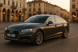 Audi A5 Sportback usata in noleggio a lungo termine su boulevard italiano al tramonto