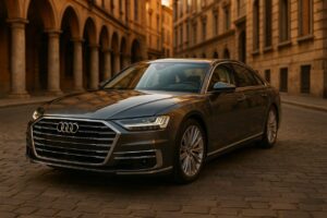 Audi A8 usata in noleggio a lungo termine su strada italiana, berlina di lusso km0 seminuova