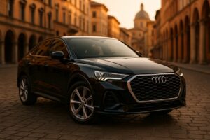 Audi Q3 Sportback usato in noleggio a lungo termine parcheggiato nel centro storico di una città italiana