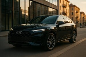 Audi Q5 Sportback usato in noleggio a lungo termine parcheggiato in una strada di Milano