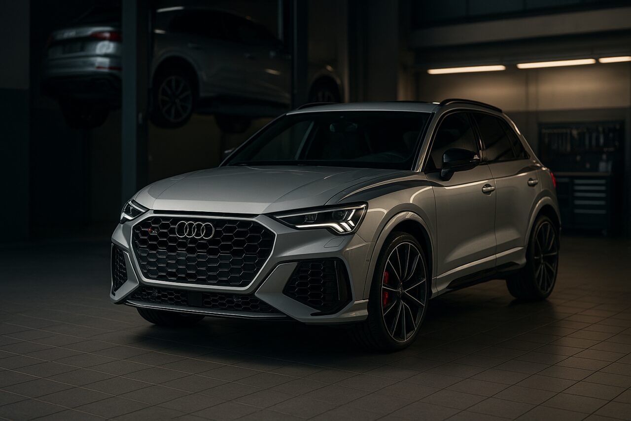 Audi RS Q3 in officina specializzata per noleggio lungo termine auto sportive usate