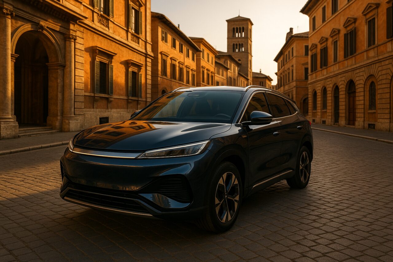 Auto cinese elettrica in noleggio a lungo termine su strada italiana nel 2025
