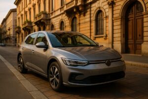 Auto elettrica usata in noleggio a lungo termine su strada italiana a Milano