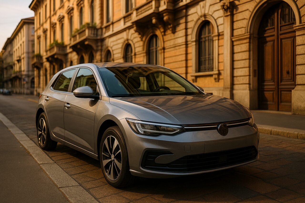 Auto elettrica usata in noleggio a lungo termine su strada italiana a Milano