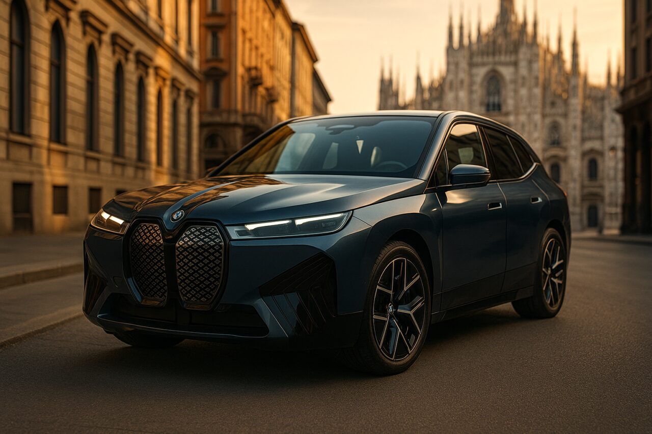 BMW iX usata in noleggio a lungo termine a Milano davanti al Duomo