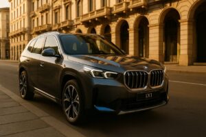 BMW iX1 in noleggio a lungo termine parcheggiata in una strada di Milano