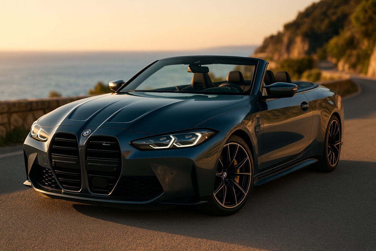 BMW M4 Competition Cabrio usata in noleggio a lungo termine su strada italiana panoramica