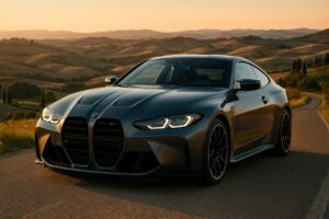 BMW M4 Competition usata in noleggio a lungo termine su strada italiana panoramica