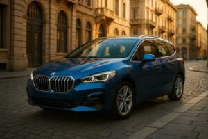 BMW Serie 2 Active Tourer usata per noleggio a lungo termine in città italiana, vista frontale con dettagli tecnici