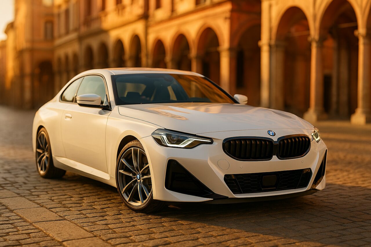 BMW Serie 2 Coupé usata in noleggio a lungo termine parcheggiata in una via storica italiana