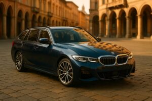 BMW Serie 3 Touring usata parcheggiata in una città italiana, noleggio a lungo termine km0