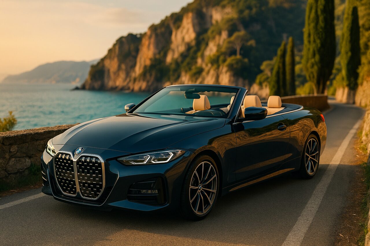 BMW Serie 4 Cabrio usata in noleggio a lungo termine su strada costiera italiana