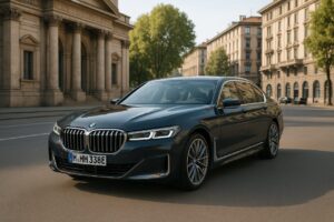 BMW Serie 7 Plug-in Hybrid usata in noleggio a lungo termine a Milano su boulevard elegante
