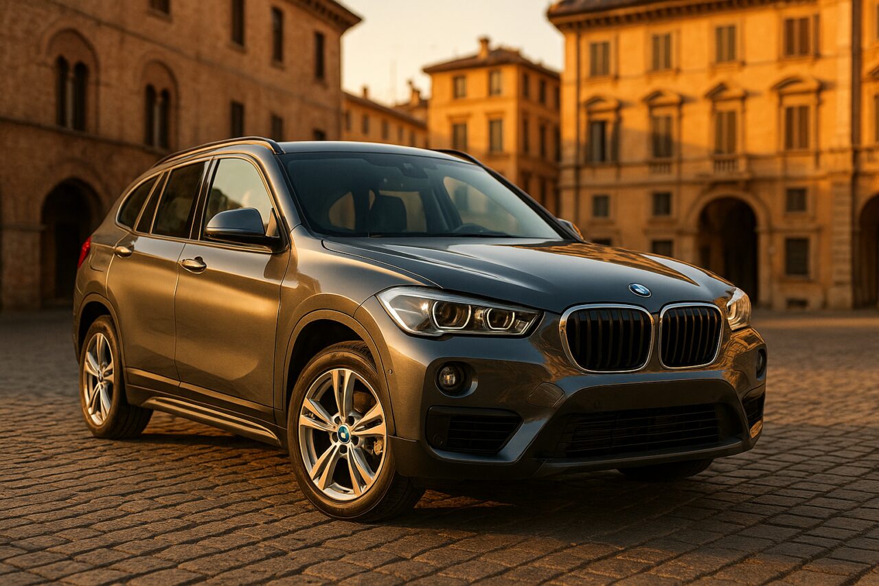 BMW X1 usato parcheggiato in una città italiana, guida tecnica noleggio a lungo termine