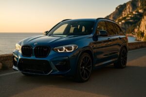 BMW X3 M parcheggiata su strada panoramica italiana in noleggio a lungo termine