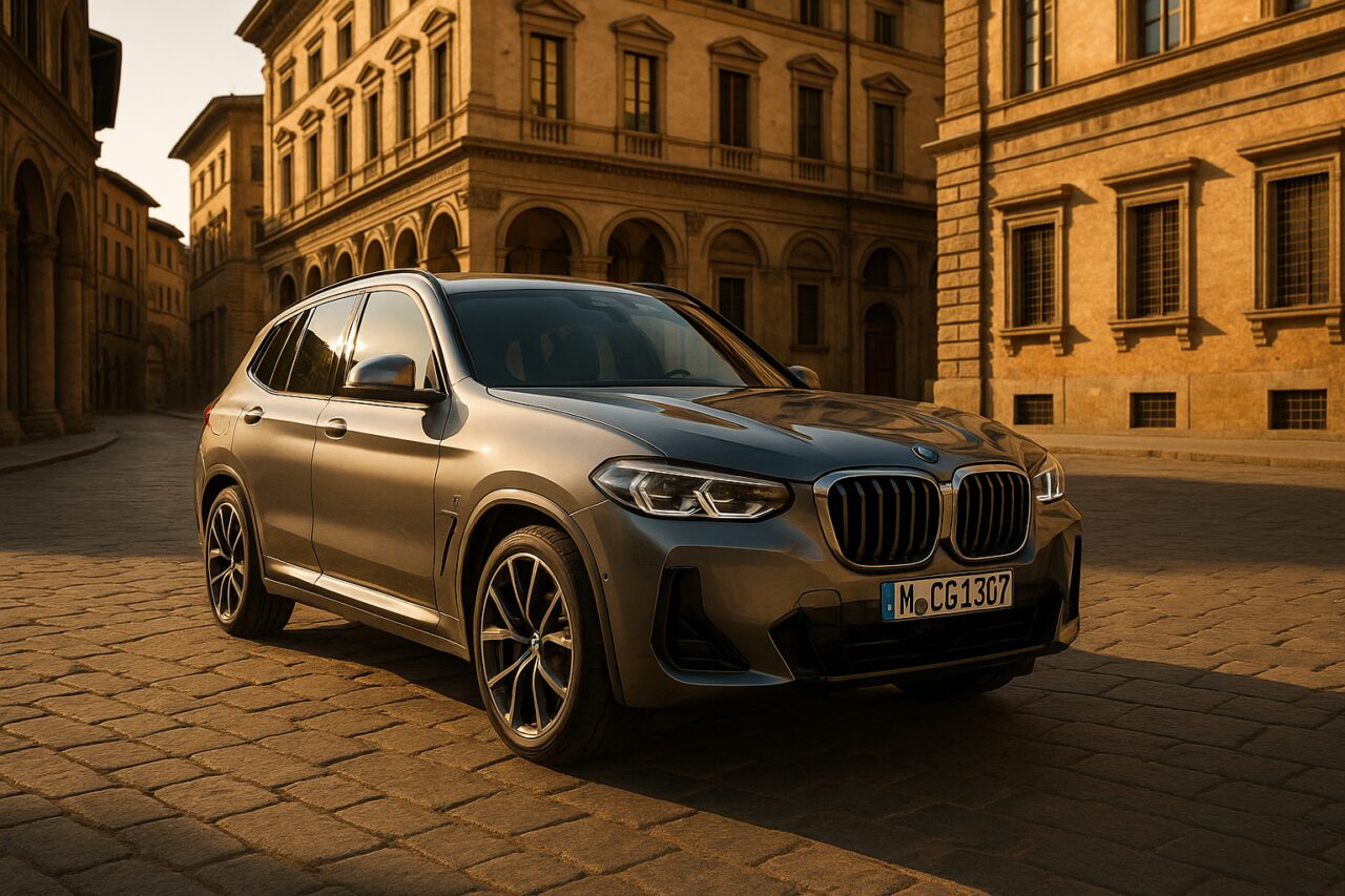 BMW X3 xDrive30e ibrido plug-in in noleggio a lungo termine parcheggiato in una città italiana