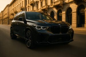 BMW X5 M Competition usata in noleggio a lungo termine su un viale italiano