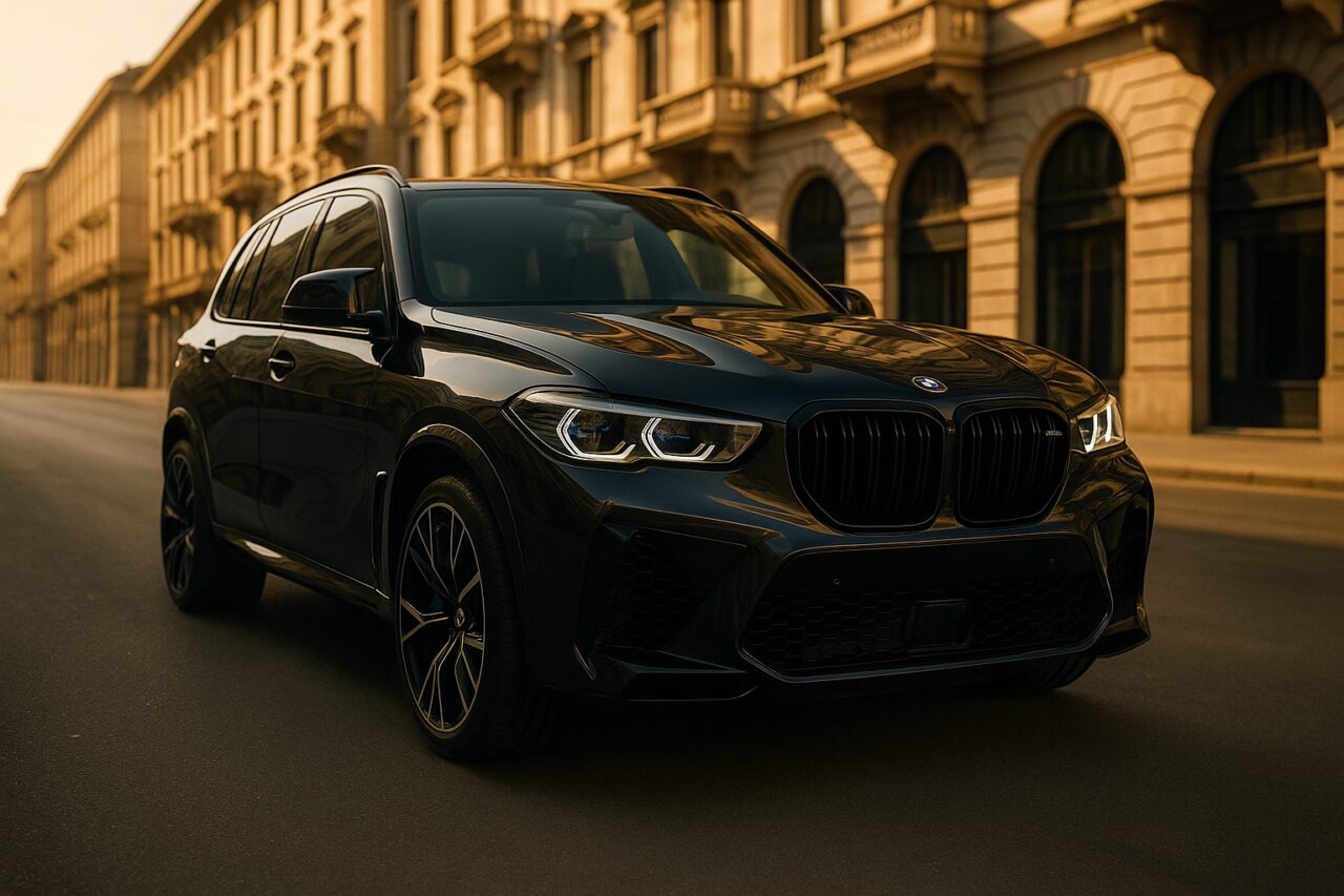 BMW X5 M Competition usata in noleggio a lungo termine su un viale italiano