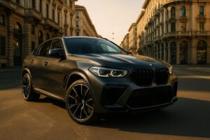 BMW X6 M usato parcheggiato in una strada di Milano, noleggio a lungo termine SUV sportivo