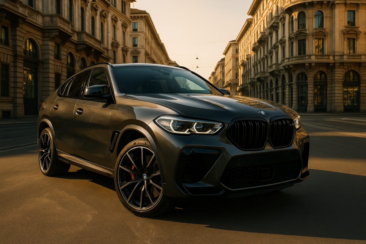 BMW X6 M usato parcheggiato in una strada di Milano, noleggio a lungo termine SUV sportivo