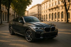 BMW X6 usata in noleggio a lungo termine parcheggiata in un viale di Milano