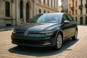 Auto usata con cambio a doppia frizione parcheggiata in strada italiana, noleggio a lungo termine senza anticipo