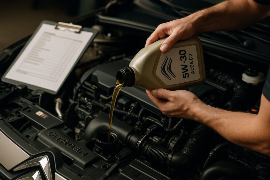 Sostituzione olio motore 5W-30 ACEA C2 su Citroën C4X PureTech 1.2 durante il tagliando