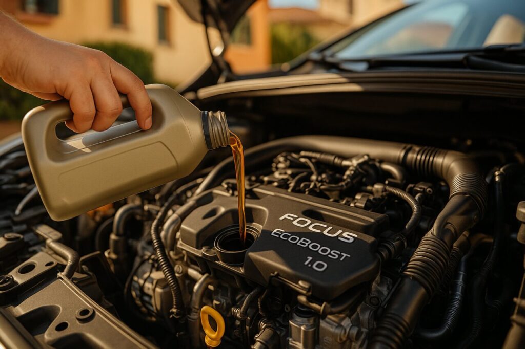 Sostituzione olio motore Ford Focus EcoBoost 1.0 con olio sintetico conforme alle specifiche Ford WSS-M2C913-D