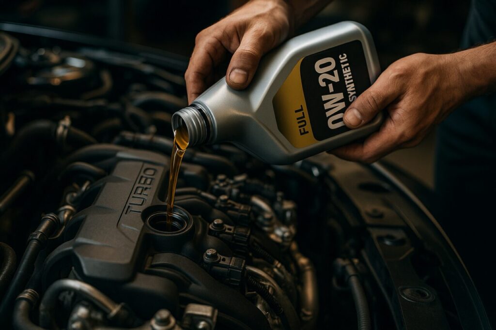 Sostituzione olio motore 0W-20 su Ford Fiesta 1.0 EcoBoost durante manutenzione programmata
