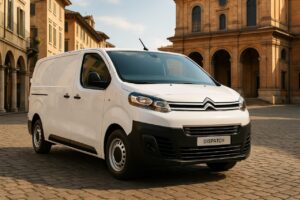 Citroën Dispatch bianco parcheggiato in una città italiana, noleggio a lungo termine furgone usato