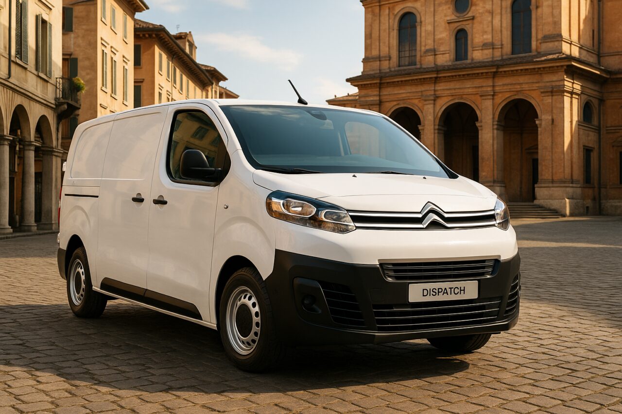 Citroën Dispatch bianco parcheggiato in una città italiana, noleggio a lungo termine furgone usato