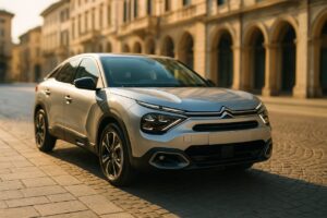 Citroën ë-C4 elettrica in noleggio a lungo termine su strada italiana, auto usata km0 seminuova NLT