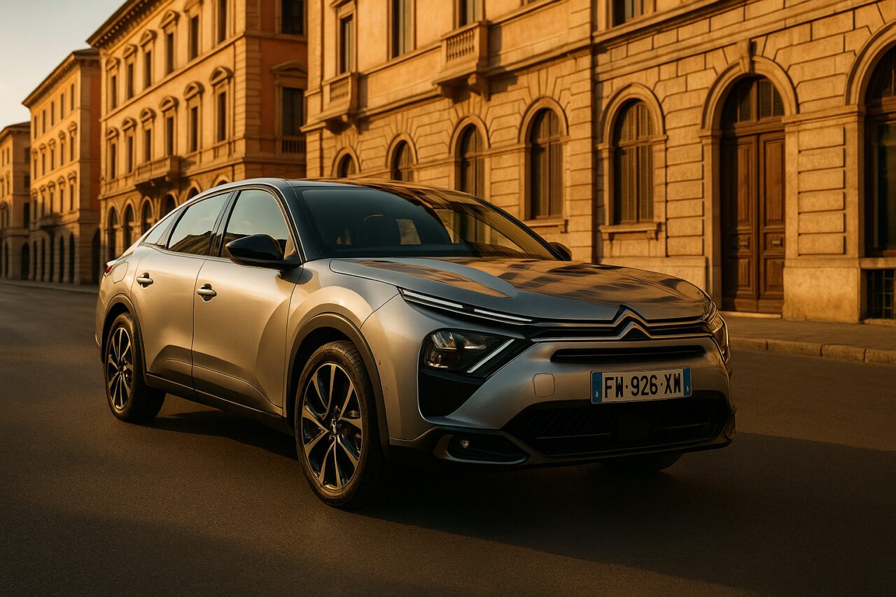 Citroën ë-C4X elettrica in noleggio a lungo termine parcheggiata in una strada italiana