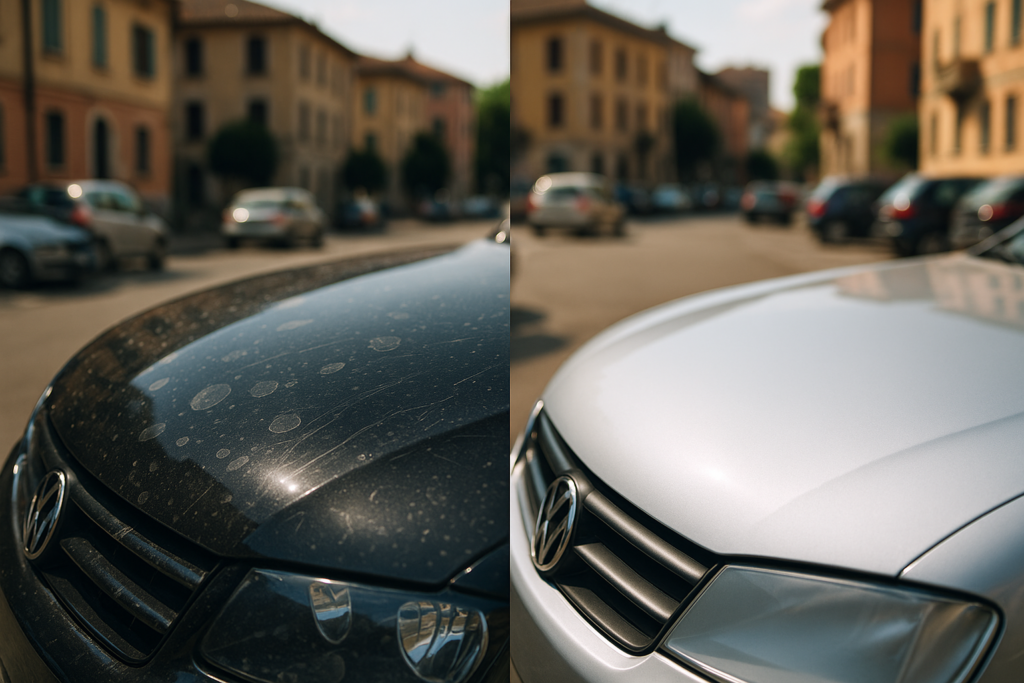 Confronto tra carrozzeria nera e grigia su auto usate: visibilità di graffi e polvere