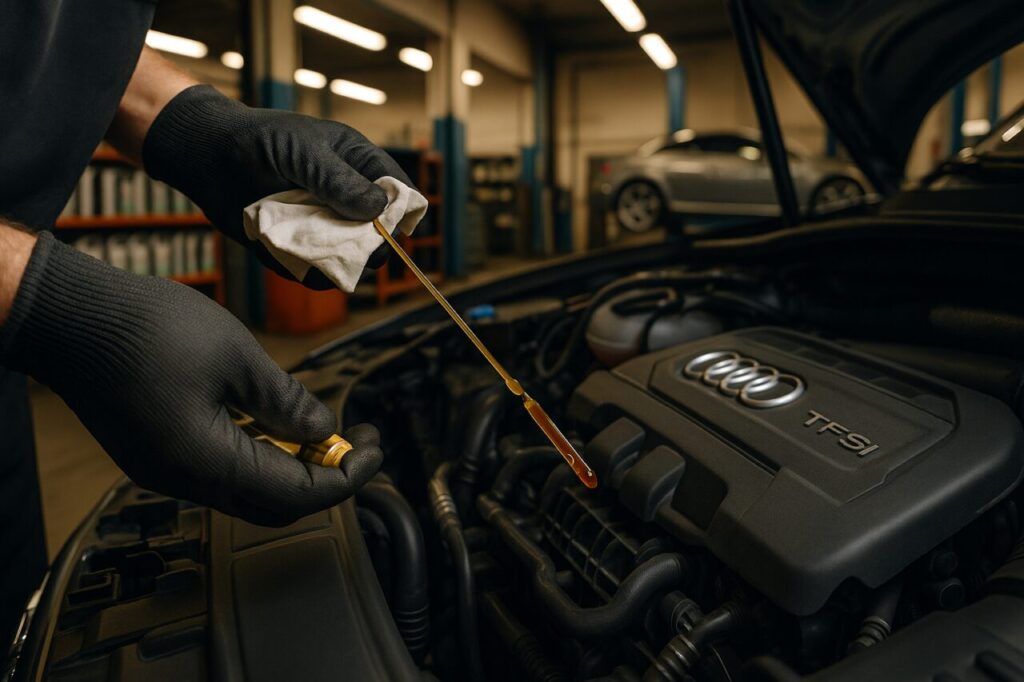 Controllo livello olio motore 2.0 TFSI Audi TT in officina specializzata VAG