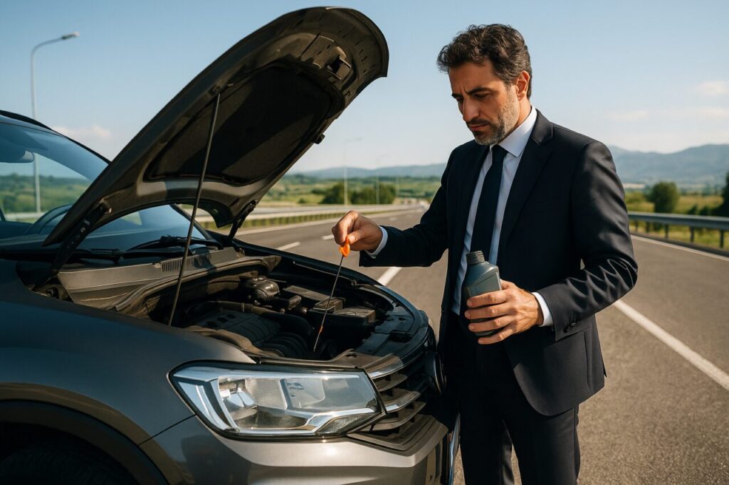 Controllo olio motore KGM Korando diesel su autostrada italiana manutenzione preventiva