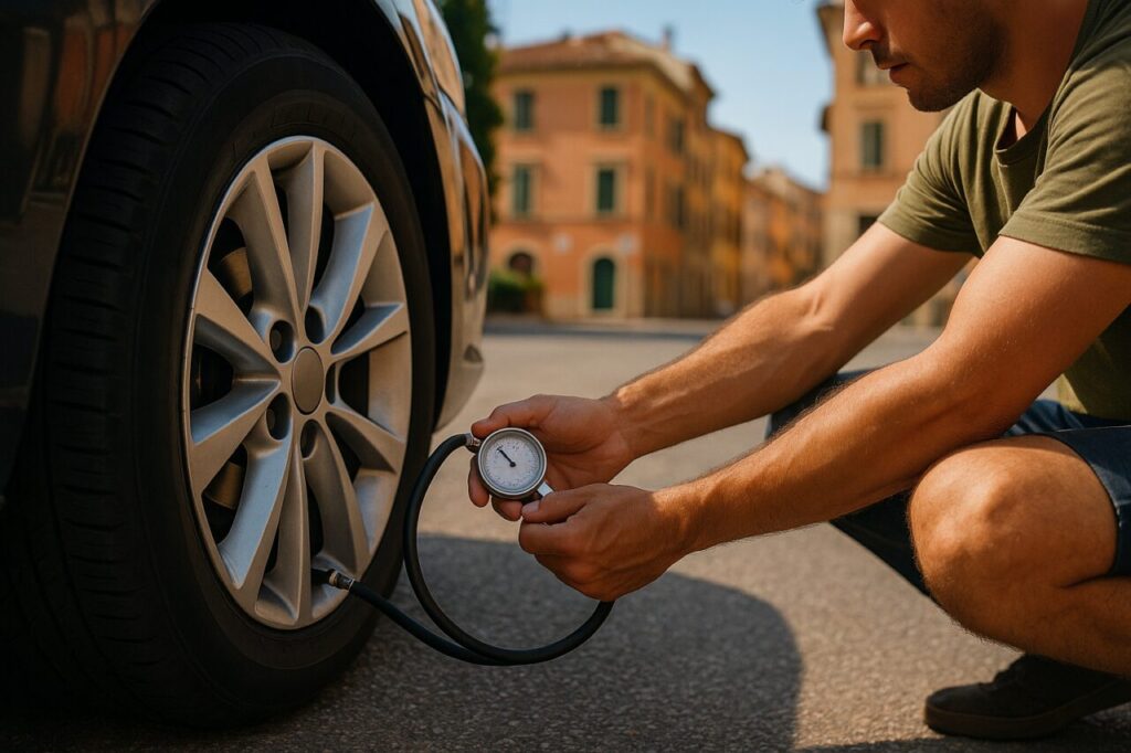 Controllo pressione pneumatici auto usata in NLT durante l'estate