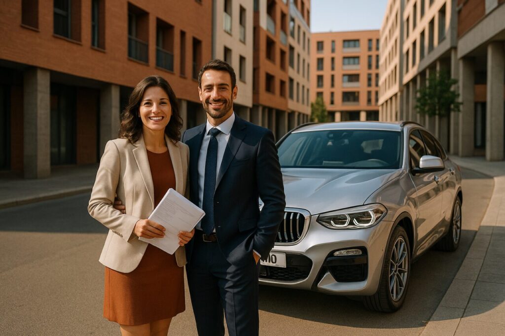 Coppia italiana con BMW X4 km0 in noleggio a lungo termine a Bologna