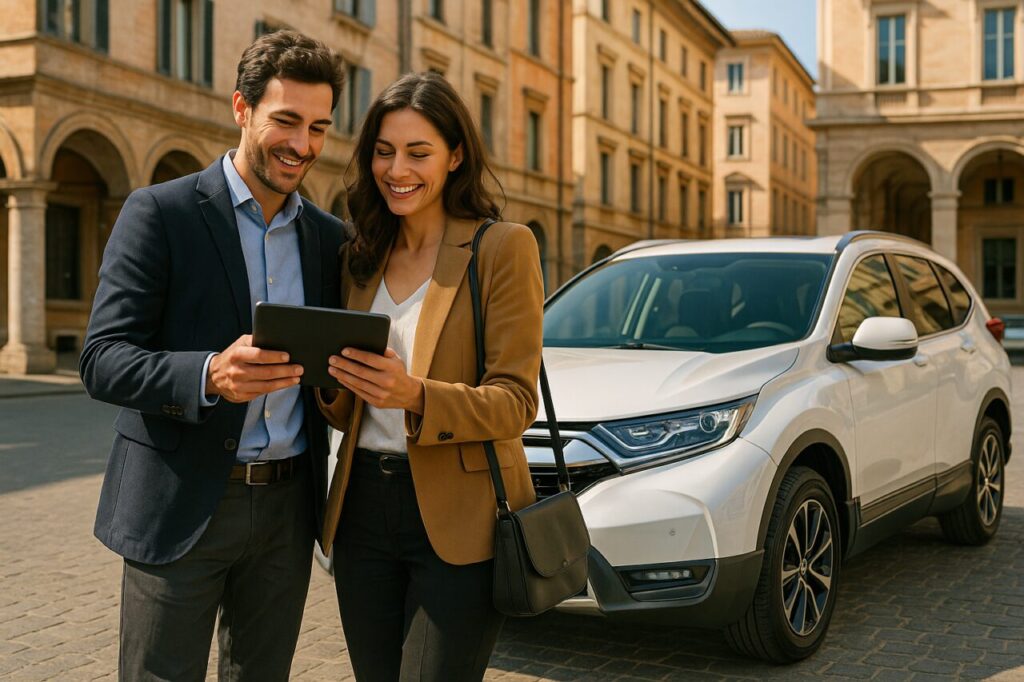 Coppia italiana con Honda CR-V usato in noleggio a lungo termine, NLT SUV senza anticipo