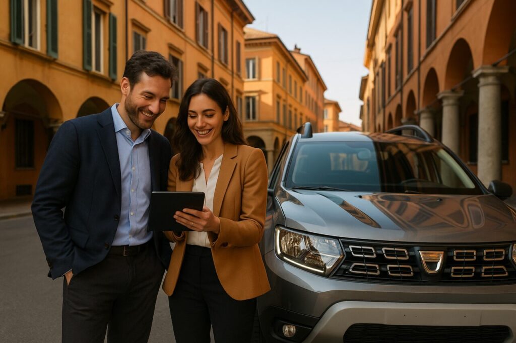 Coppia italiana valuta noleggio a lungo termine Dacia Duster usato in città