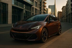 Cupra Born elettrica usata in noleggio a lungo termine su strada urbana a Milano