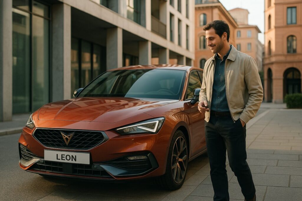 Professionista italiano con Cupra León km0 in noleggio a lungo termine senza anticipo