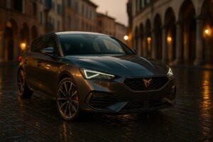 Cupra León usato in noleggio a lungo termine su strada italiana di notte