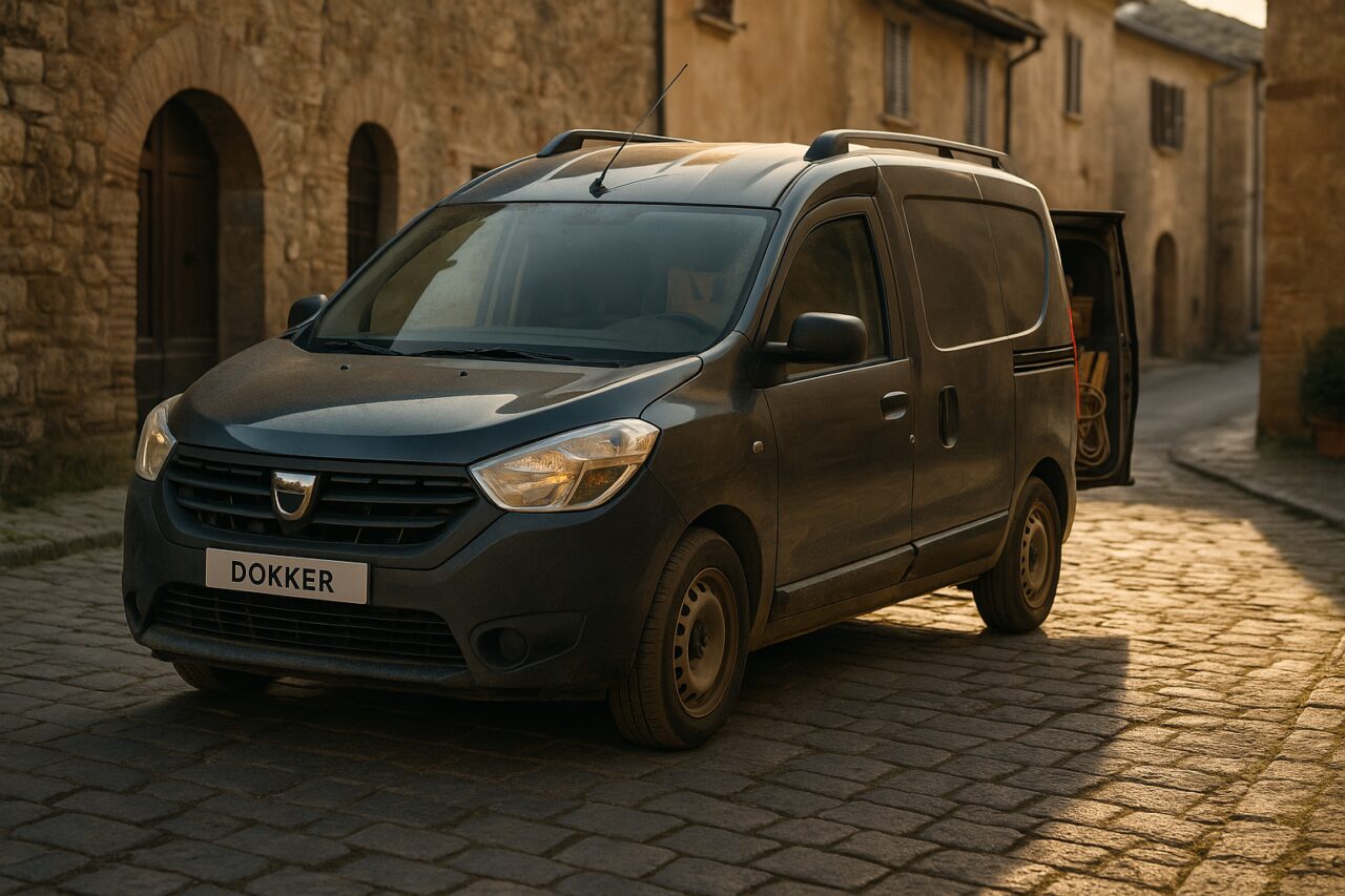 Dacia Dokker Van usato parcheggiato in una via italiana, ideale per il noleggio a lungo termine per artigiani e liberi professionisti