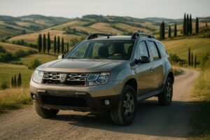 Dacia Duster usato parcheggiato su strada di campagna italiana, guida tecnica noleggio a lungo termine